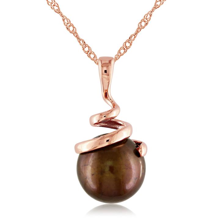 Brown Cultured Freshwater Pearl 14k Rose Gold Pendant Necklace
