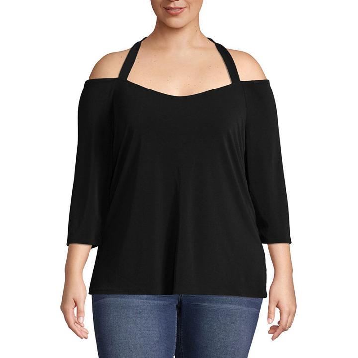 Bold Elements Caged Cut Out Strappy Neck Blouse-plus