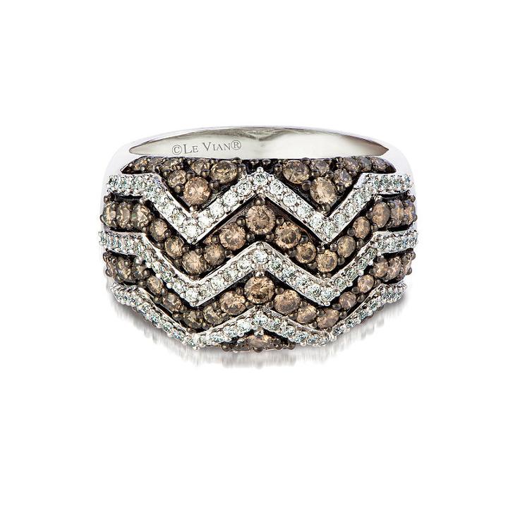 Grand Sample Sale By Le Vian Chocolatier Chevron Chocolate & Vanilla Diamonds Ring In 14k Vanilla Gold