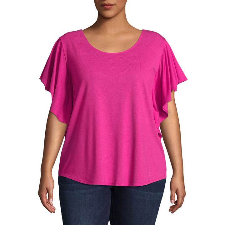 Boutique + Flutter Sleeve Scoop Neck T-shirt - Plus