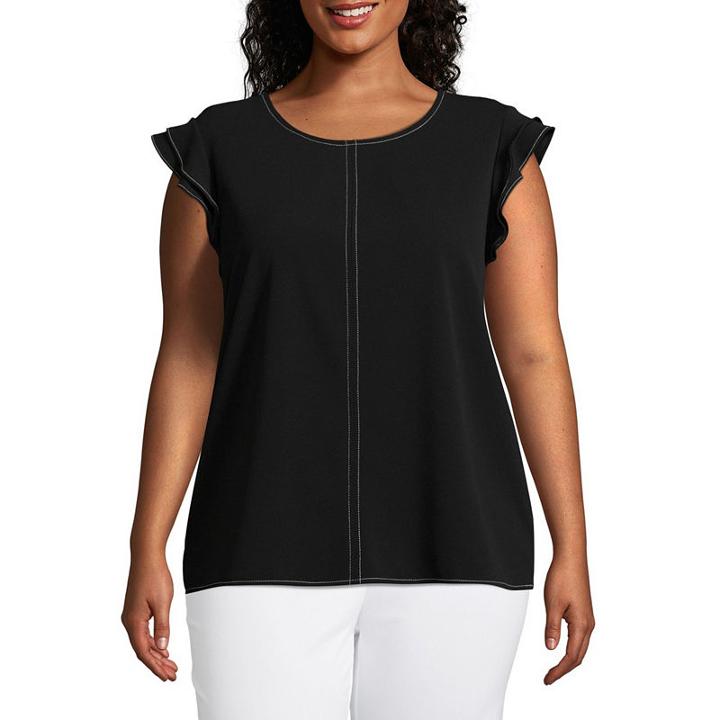 Worthington Flutter Sleeve Crepe Blouse - Plus