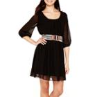 By & By Elbow-sleeve Belted Chiffon Dress