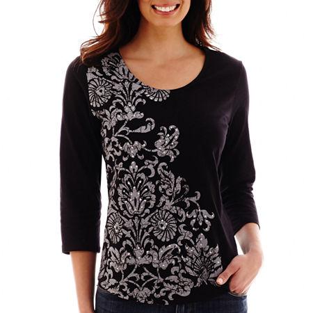 St. John's Bay 3/4-sleeve Embellished Graphic T-shirt