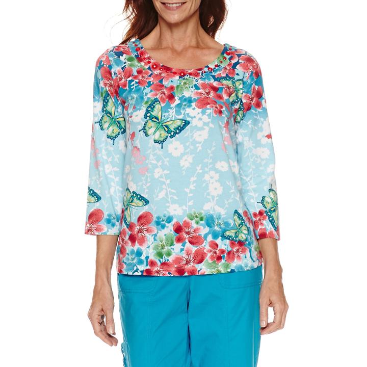 Alfred Dunner Tropical Vibe Short Sleeve Floral Border T-shirt