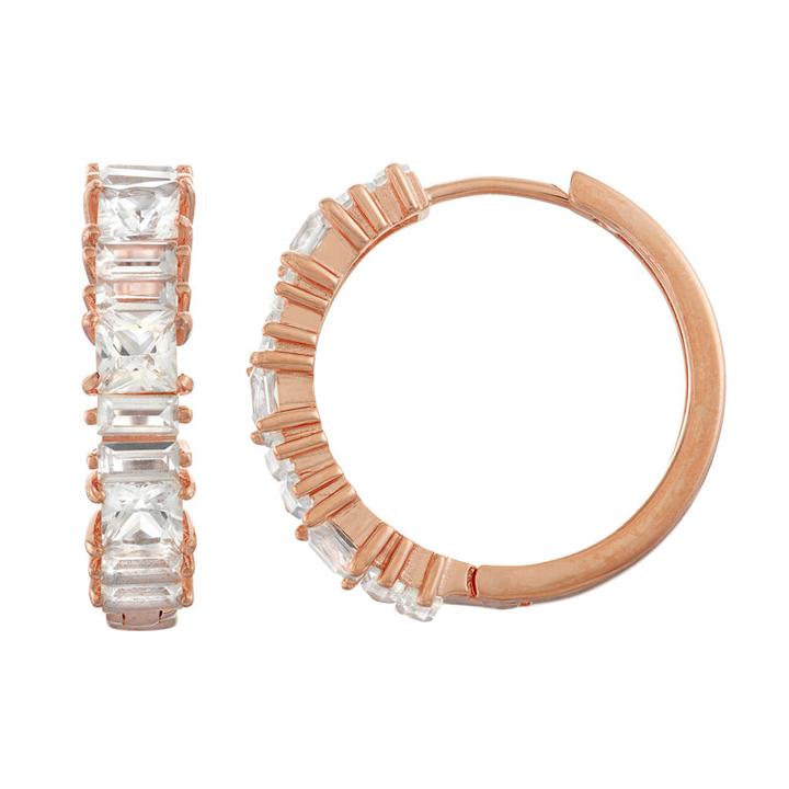 Lab Created White Sapphire 14k Rose Gold Over Silver 23.5mm Hoop Earrings