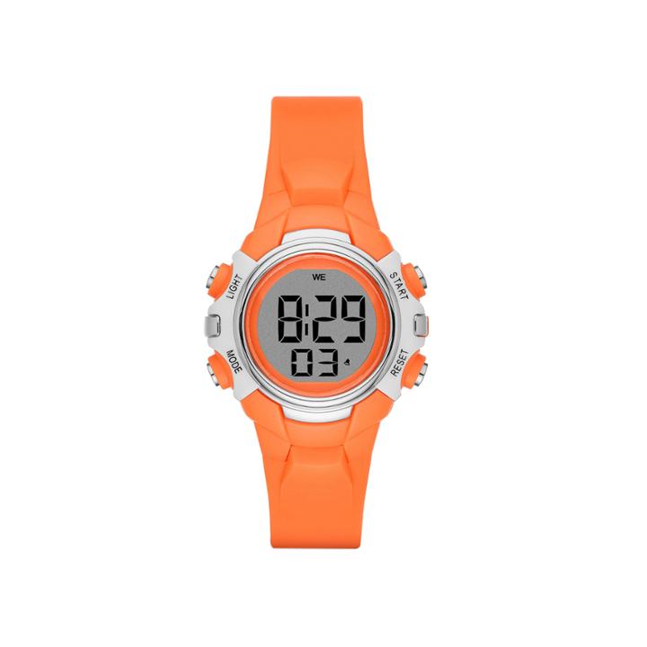 Womens Grey Case Orange Plastic Strap Digital Watch