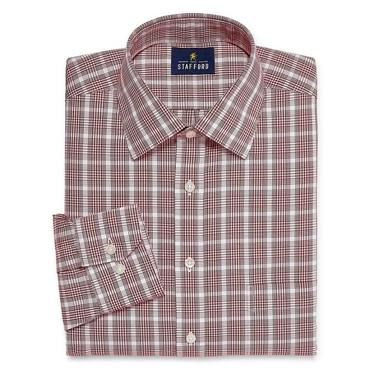 Stafford Executive Noniron Cotton Pinpoint Oxford Big And Tall Long Sleeve Plaid Dress Shirt