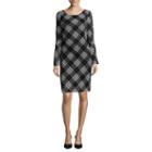 Robbie Bee Long Bell Sleeve Plaid Knit Sheath Dress