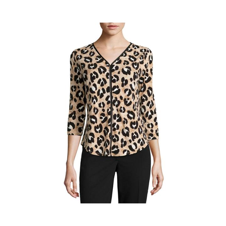 Liz Claiborne 3/4-sleeve Pleather-trim Tee