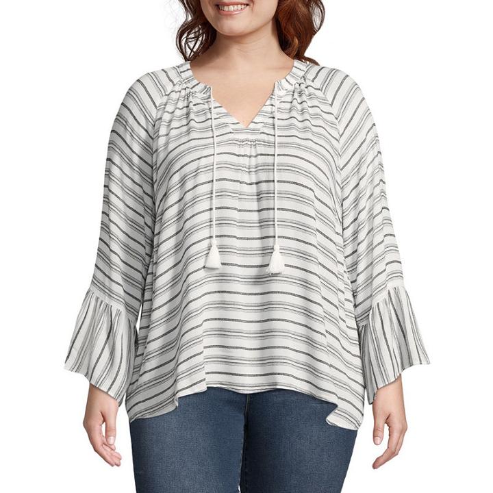 A.n.a Long Sleeve Peasant Top Plus
