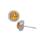 Round Yellow Citrine Sterling Silver Stud Earrings