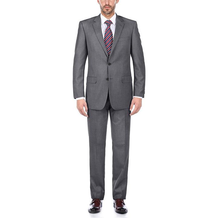 Verno Men's Dark Grey Classic Fit 100 Wool Two Piece Suit