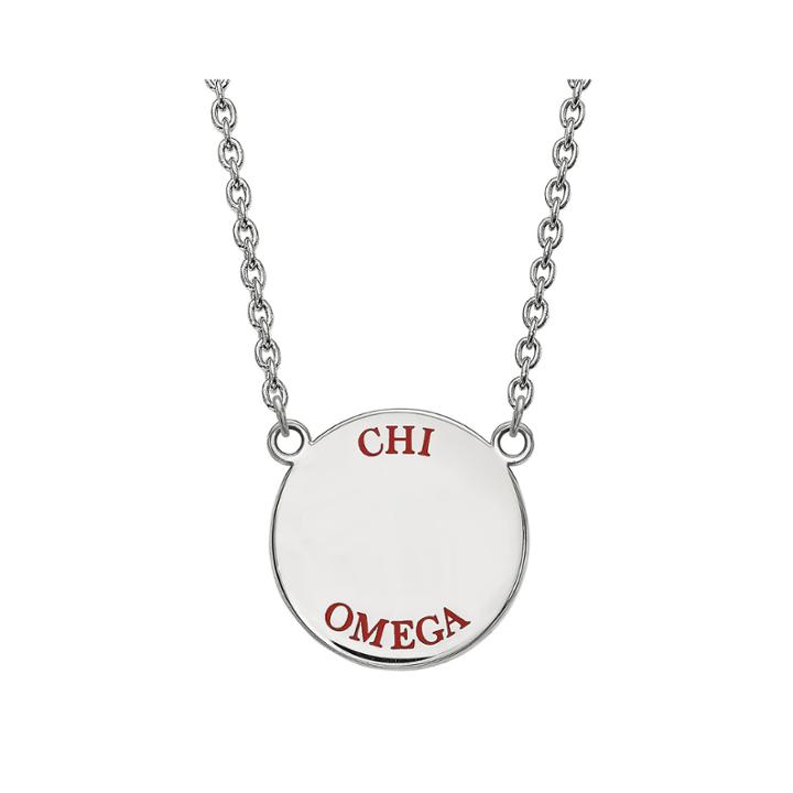Chi Omega Enamel Sterling Silver Disc Pendant Necklace