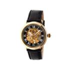 Heritor Automatic Ossibus Mens Skeleton Dial Leather-band Gold Tone/black Watch