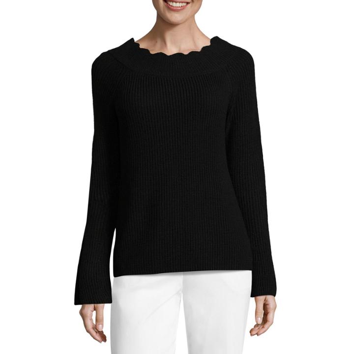 Liz Claiborne Bell Sleeve Scalloped Neck Pullover Sweater