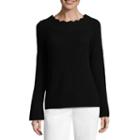 Liz Claiborne Bell Sleeve Scalloped Neck Pullover Sweater