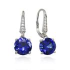 Blue Sapphire Sterling Silver Round Drop Earrings
