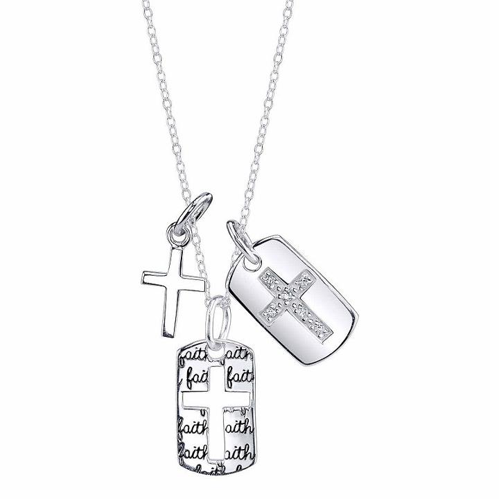 Inspired Moments Womens Lab Created White Cubic Zirconia Cross Pendant Necklace