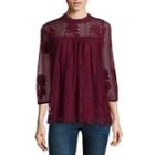 Miss Chievous 3/4 Sleeve High Neck Knit Lace Blouse-fitted