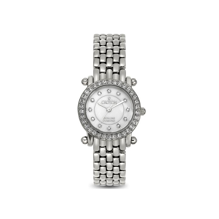 Croton Womens Diamond-accent Stainless Steel Bracelet Watch