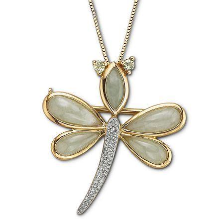 Jade Dragonfly Pendant Necklace 14k/sterling Silver