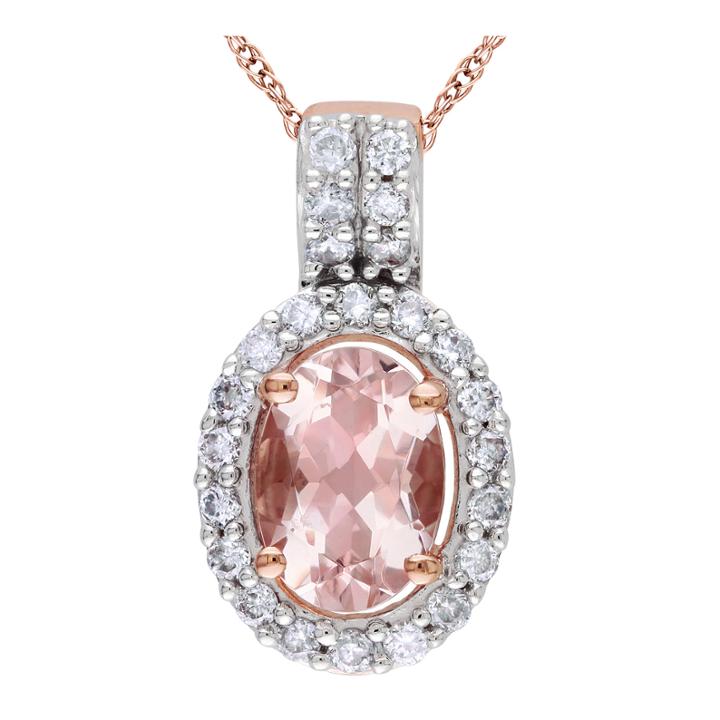 Pink Morganite & Diamond Oval Pendant Necklace