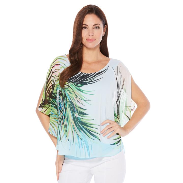 Rafaella Elbow Sleeve V Neck Woven Blouse