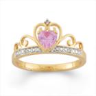 Lab-created Pink Sapphire And White Sapphire 18k Gold Over Silver Tiara Ring