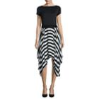 Danny & Nicole Short-sleeve Stripe-bottom Sharkbite Dress