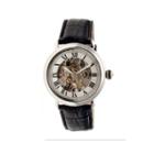 Heritor Automatic Ossibus Mens Skeleton Dial Leather-band Silver Tone Watch