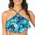 Ambrielle Tropical Palm Flounce Swimsuit Top