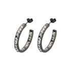 Stainless Steel And Black Ip Crystal In-out Hoop Earrings