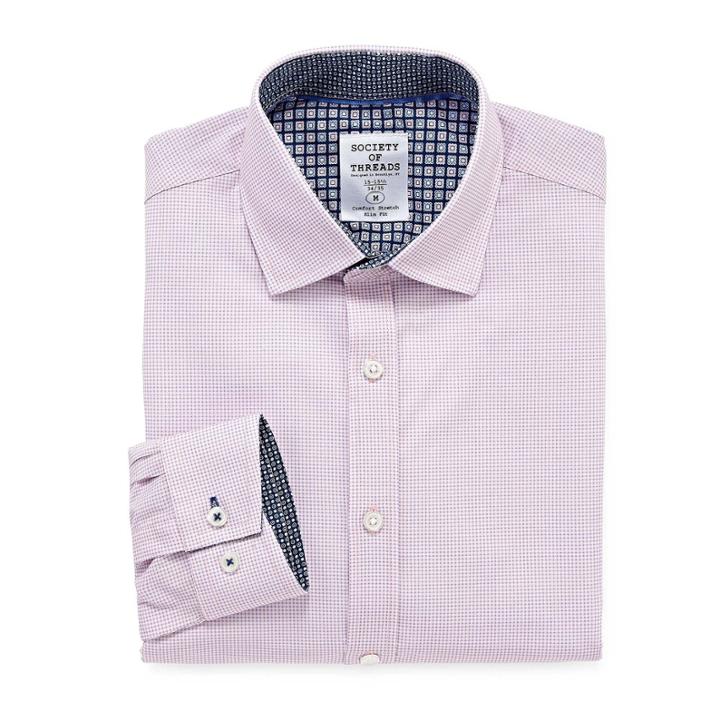 Society Of Threads Dress Shirt Long Sleeve Woven Gingham Dress Shirt - Slim