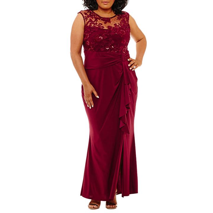 Blu Sage Sleeveless Lace Top Evening Gown - Plus