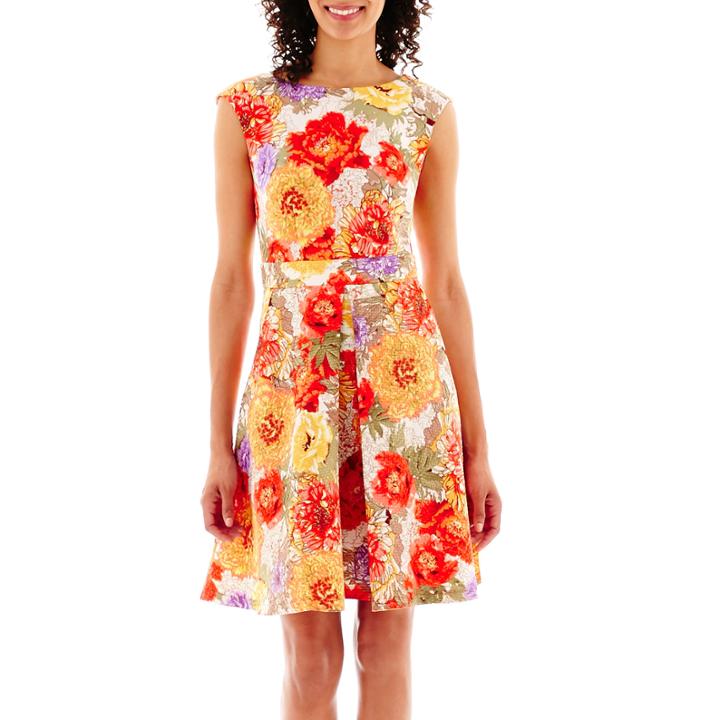 Danny & Nicole Sleeveless Floral Print Textured-skirt Dress
