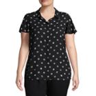 Worthington Short Sleeve Button Front Woven Dots Blouse-plus