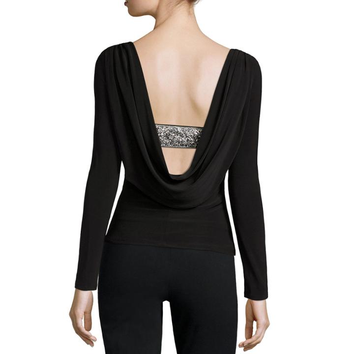 Blu Sage Long Sleeve Draped Neck Knit Blouse