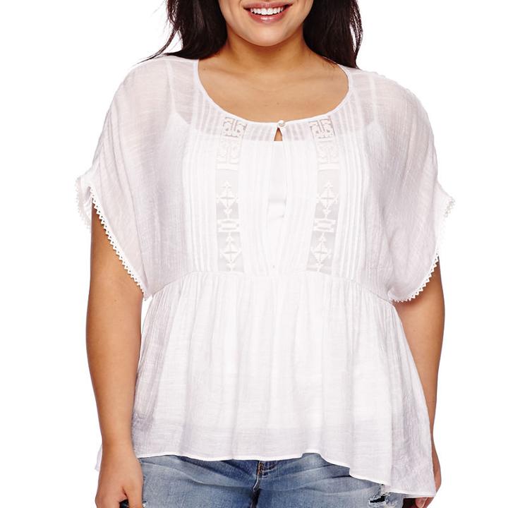 Boutique+ Sleeveless Woven Keyhole Peplum Top - Plus