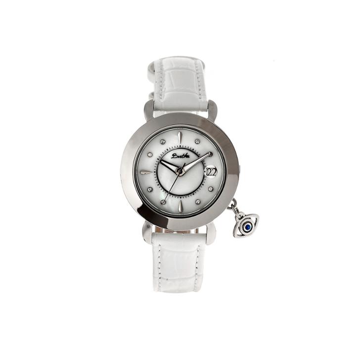 Bertha Womens Iris Mother-of-pearl White Leather-band Watch With Datebthbr5301