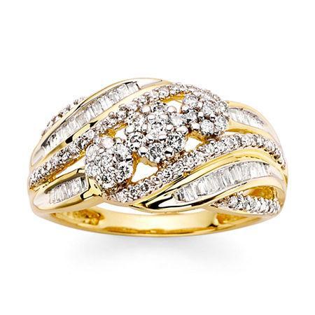 3/4 Ct. T.w. Diamond 10k Yellow Gold Flower Cluster Ring