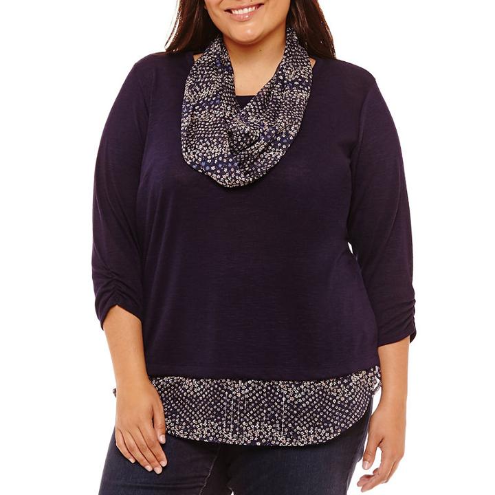 Byer California 3/4 Sleeve Round Neck Knit Blouse-plus