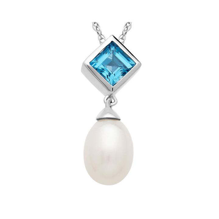 Cultured Freshwater Pearl And Blue Topaz Pendant Necklace