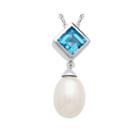 Cultured Freshwater Pearl And Blue Topaz Pendant Necklace