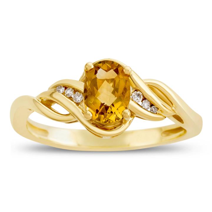 Womens Diamond Accent Genuine Yellow Citrine 10k Gold Delicate Ring