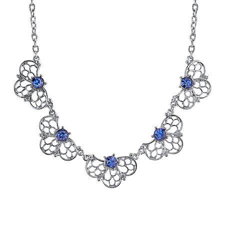 1928 Jewelry Blue Crystal Silver-tone Filigree Necklace