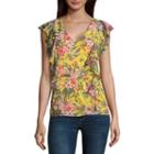 By & By Short Sleeve Scoop Neck Chiffon Floral Blouse-juniors