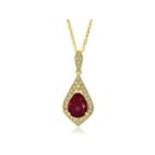 Womens Red Ruby Gold Over Silver Pendant Necklace