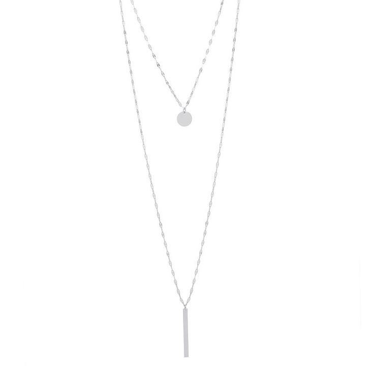 Silver Treasures Bar And Disc 2-layer Statement Necklace