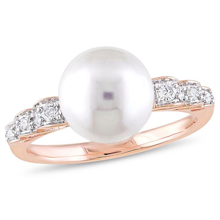 Womens 1/8 Ct. T.w. White Pearl 10k Gold Cocktail Ring