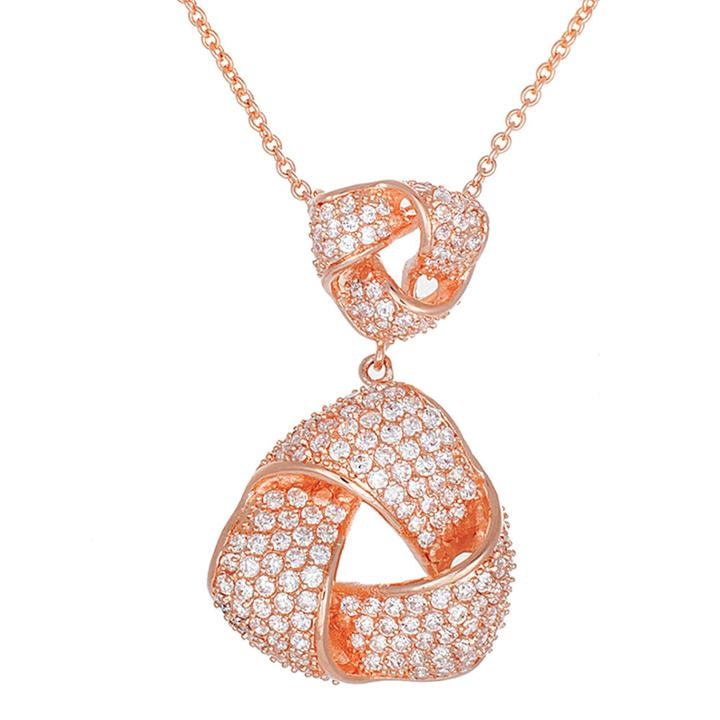 18k Rose Gold Over Brass Cubic Zirconia Love Knot Pendant Necklace